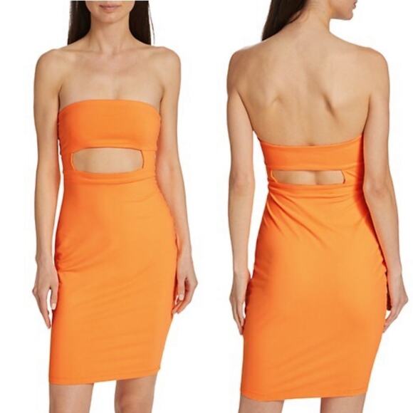 SUSANA MONACO Strapless Cut Out Tube Top Mini Dress in Electric Orange Med NEW - Picture 1 of 11